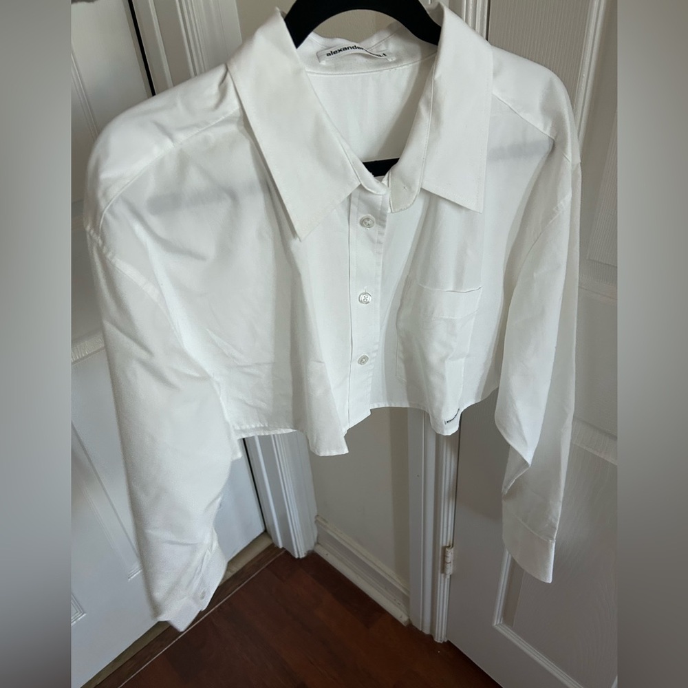 Alexander Wang Collar Crop Poplin Buttons Down Shirt Top M